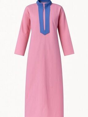 Sail to Sable Pink Caftan Maxi Dress Size XS Blue Trim High Collar  MSRP $188